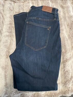 Madewell Women’s High Rise Skinny Jeans in Dark Blue with Leather Patch